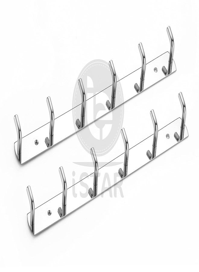 iSTAR Stainless Steel 6 Pin Bathroom Cloth Hooks Hanger Door Bathroom Robe Hooks Rail for Hanging Keys,Clothes,Towel Steel Hook (Silver) (Pack of 2) - Image 5